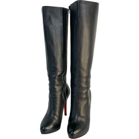 Christian Louboutin Ginevra Luxe Calf Buttery Black Leather Knee-High Boots 38 - Picture 2 of 15